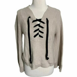 Marbled S Cream knit black laced sweater‎